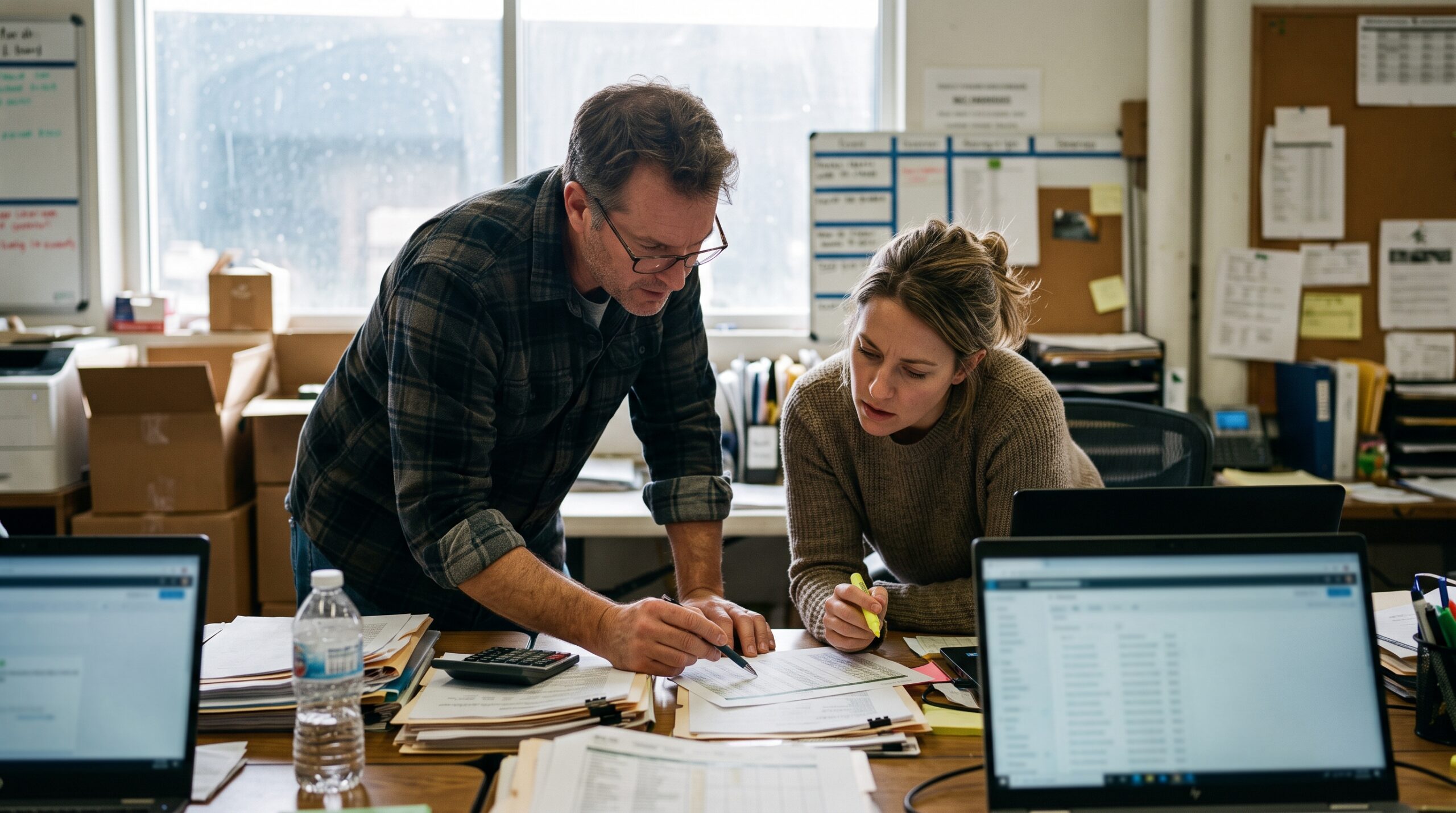 Brand and 3PL team members review retail chargeback deductions and paperwork to trace the root cause
